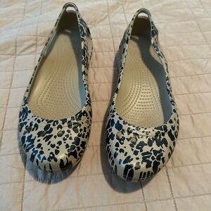 CROCS Black and Cream Leopard Print Flats
